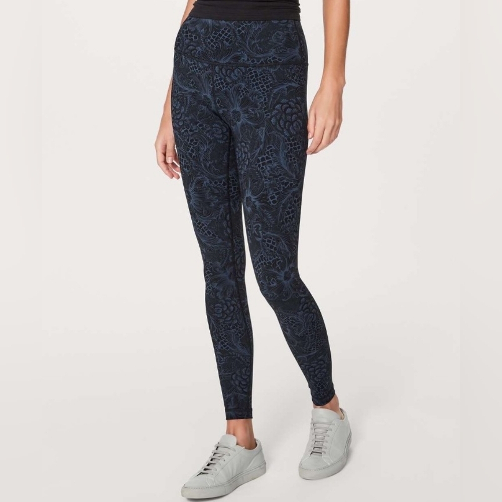 Lululemon Wunder Under Hi-Rise Tight 28" In Nouveau Mach Blue Black Size 6